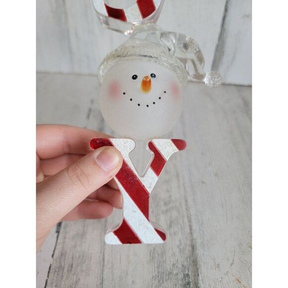 Snowman Joy candy cane striped face ornament Xmas decor - Picture 3 of 11